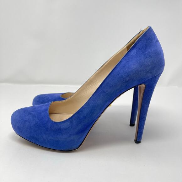 Prada Blue Suede Leather Platform Stiletto Heel Pumps (Size 40.5 EU) - Picture 4 of 16